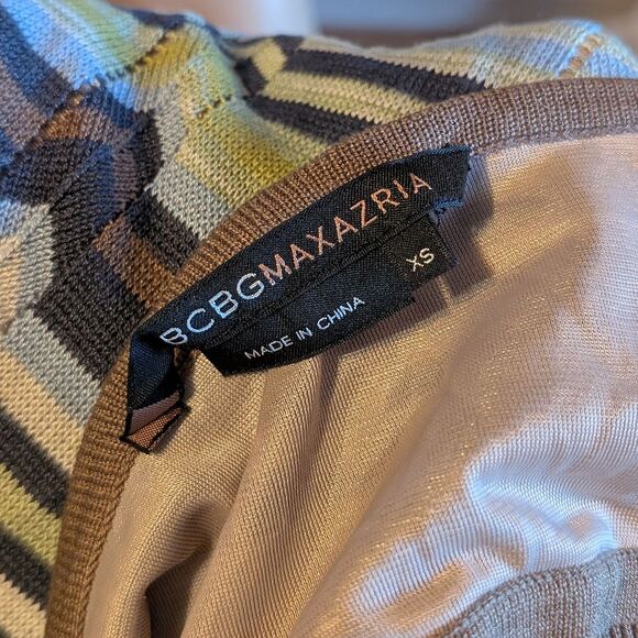 Vintage Y2K BCBGMAXAZRIA Knit Dress Halter Maxi Chevron Silk Summer Size XS - Picture 9 of 13